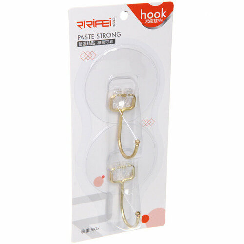 Крючки в наборе 2шт на липком слое ДОМания полосы прозрачные золото нагрузка 5кг 409₽