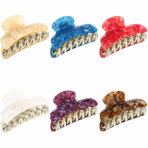 Заколка-краб для волос « эйфория», лана, микс 6 цветов, 7см (блистер Кокетка)