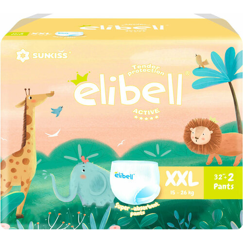 Подгузники-трусики Elibell Active XXL 15-26кг 34шт 2549₽