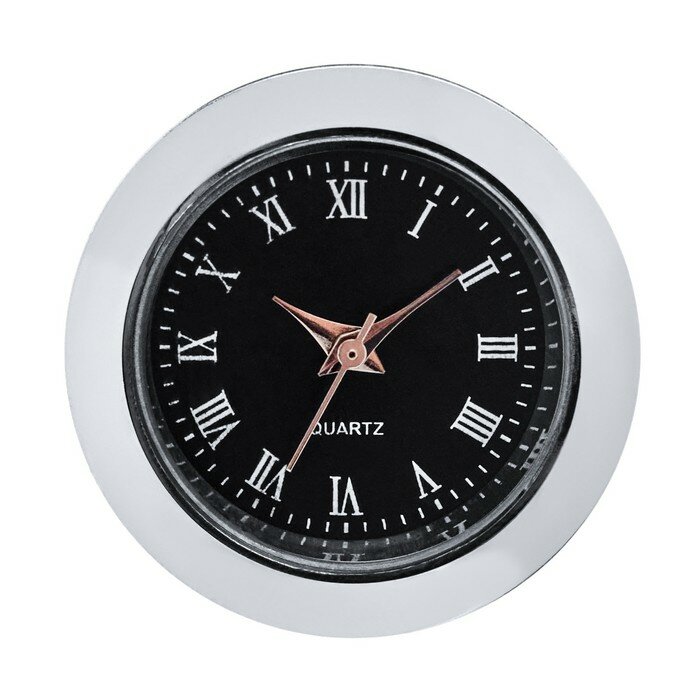 Часы-вставка КНР Кварцевые, римские цифры, диаметр 2,5 см, дискретный ход, черные, LQ377А