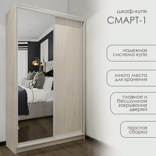 Изображение товара Шкаф-купе Смарт-1, 120*220*50, шимо светлый, серебро матовое, 1 зеркало, платье/белье