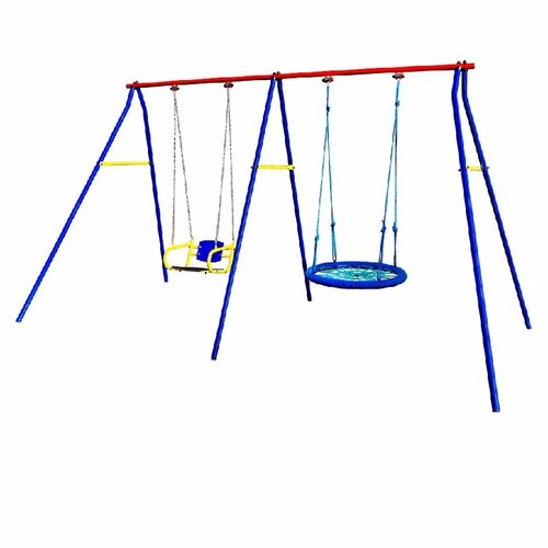 Качели садовые Пионер 2 двойные, цепные со спинкой + качели гнездо 76 см. (сетка)