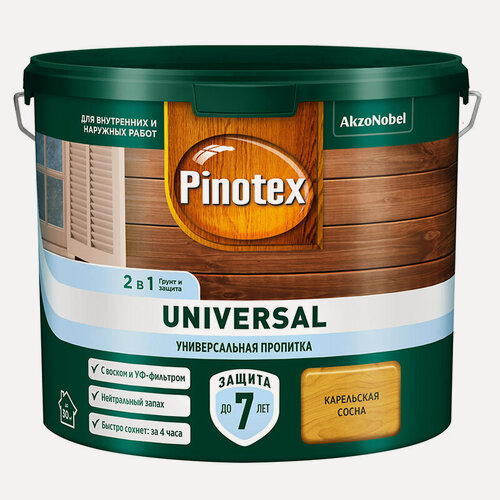 Изображение товара Пропитка PINOTEX UNIVERSAL 2 в 1 для защиты древесины, на водной основе, карельская сосна 2,5л