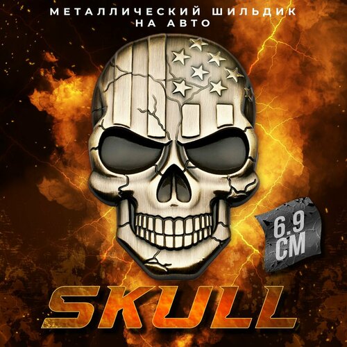 Металлический шильдик на авто Skull 44 х 69 мм