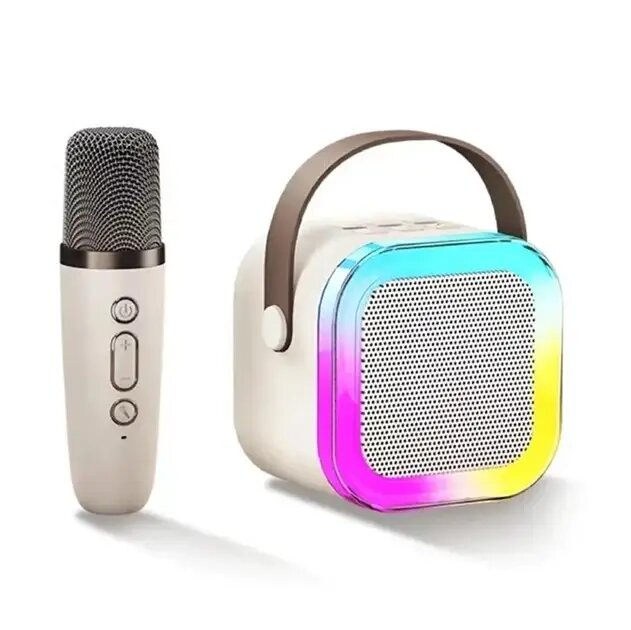 Мини-детское караоке с двумя беспроводными микрофонами и RGB подсветкой K12. Портативная колонка Bluetooth, USB, детская караоке система