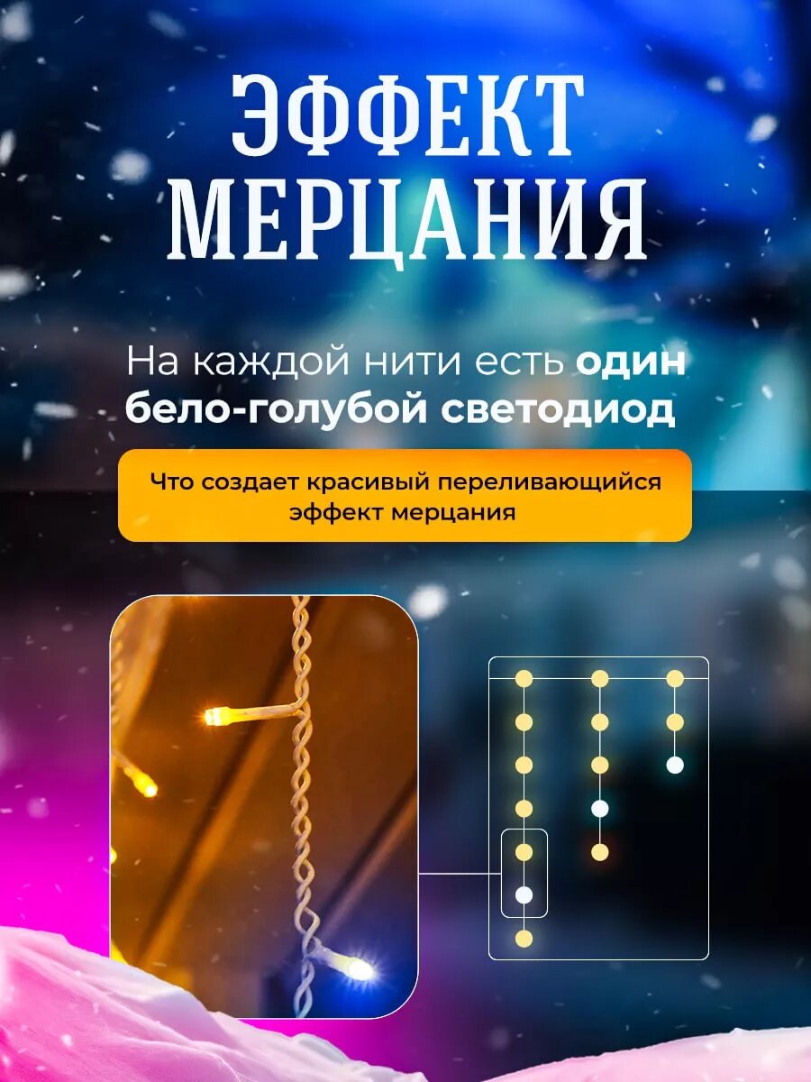 Гирлянда уличная "Бахрома" 50м, белый теплый, BestGarlands — фото 1