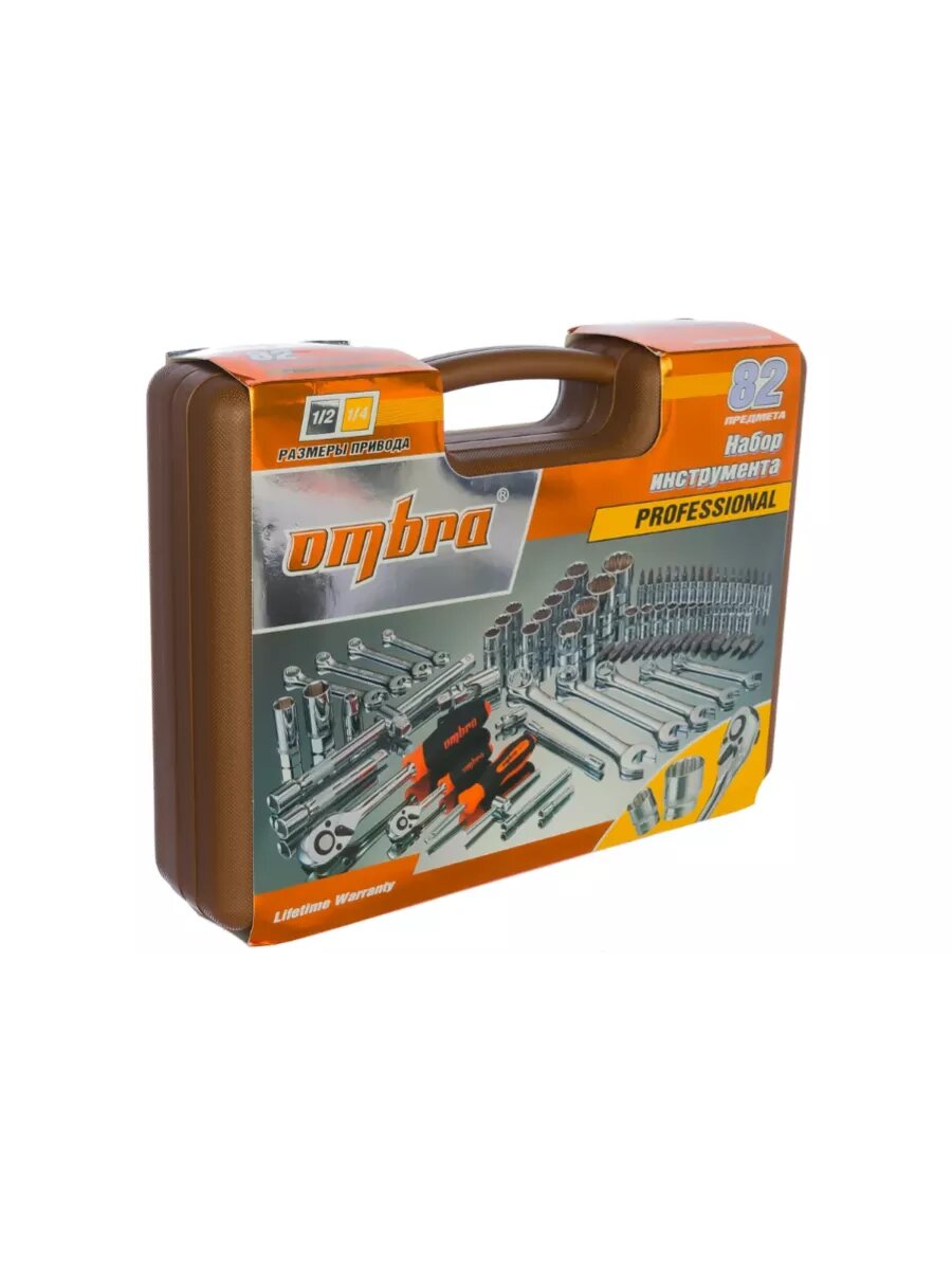 Набор инструмента универсальный 1/4", 1/2"DR с головками торцевыми 12-гранными 1/2"DR, 82 предмета OMT82S12 Ombra — фото 1