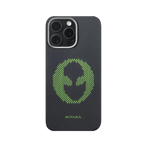 Чехол PITAKA Aries Tactile Woven Case для iPhone 16 Pro 6.3", принт чужой (Alien) зеленый, черный