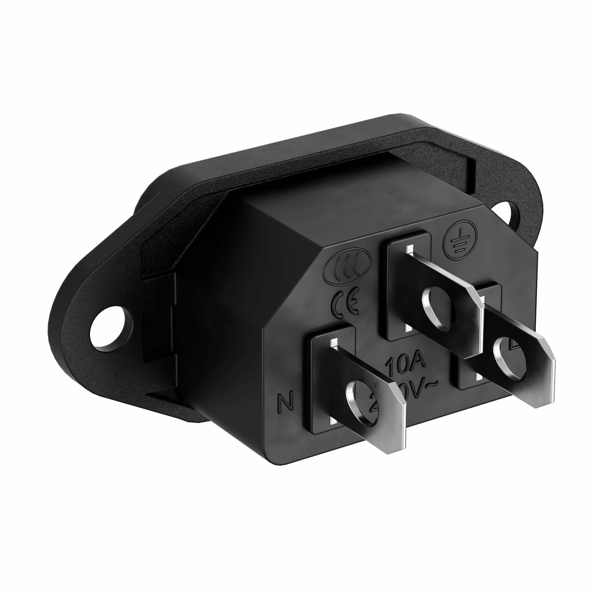 Разъем питания компьютерный IEC 320 C14 (3-Pin 250В, 10А) GSMIN RTS-03, на корпус (вилка) (Черный) — фото 1