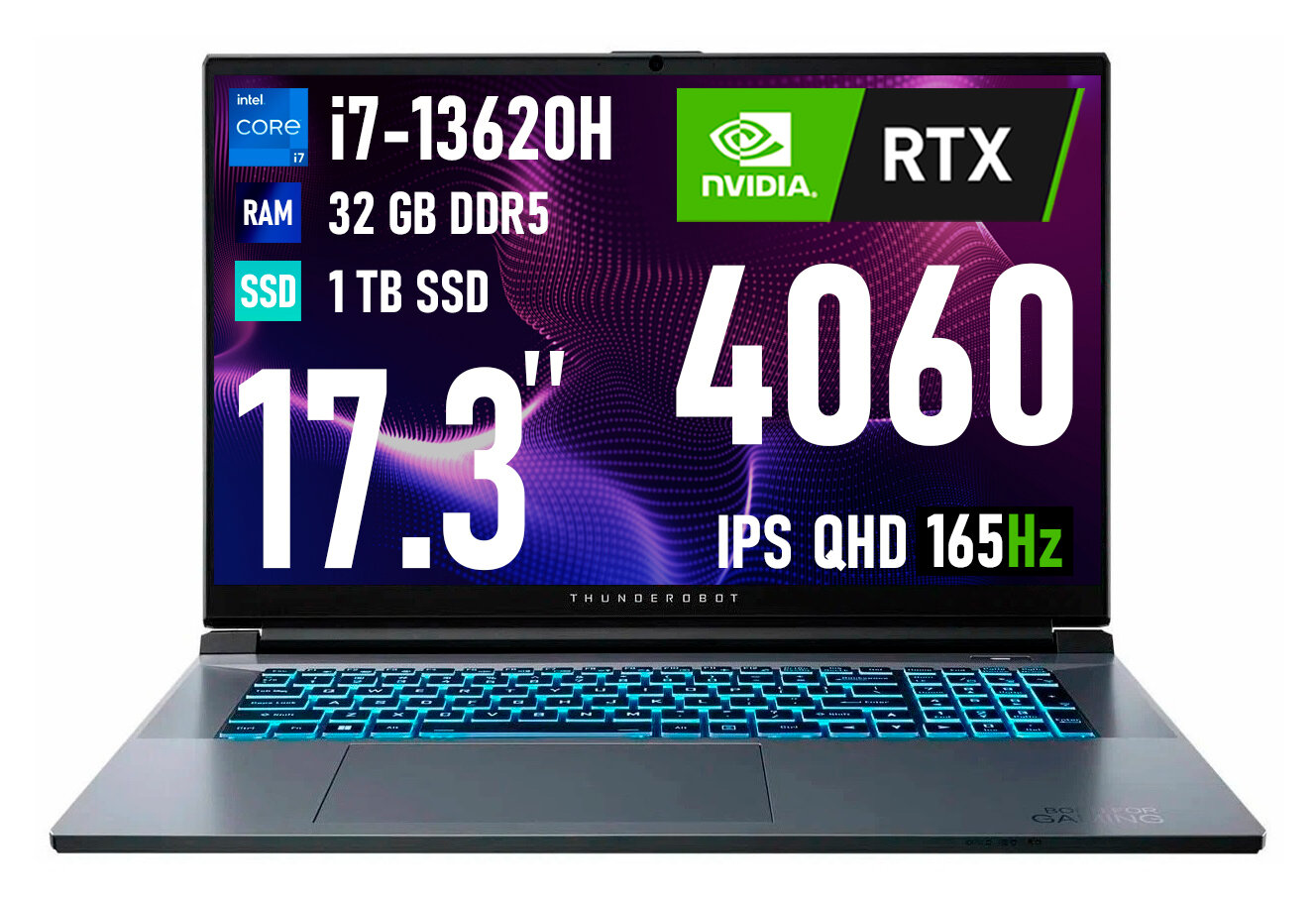Ноутбук игровой Thunderobot 911 PLUS 17.3" Core i7-13620H, 32GB, 1TB, RTX 4060, Windows 11, Grey — фото 1