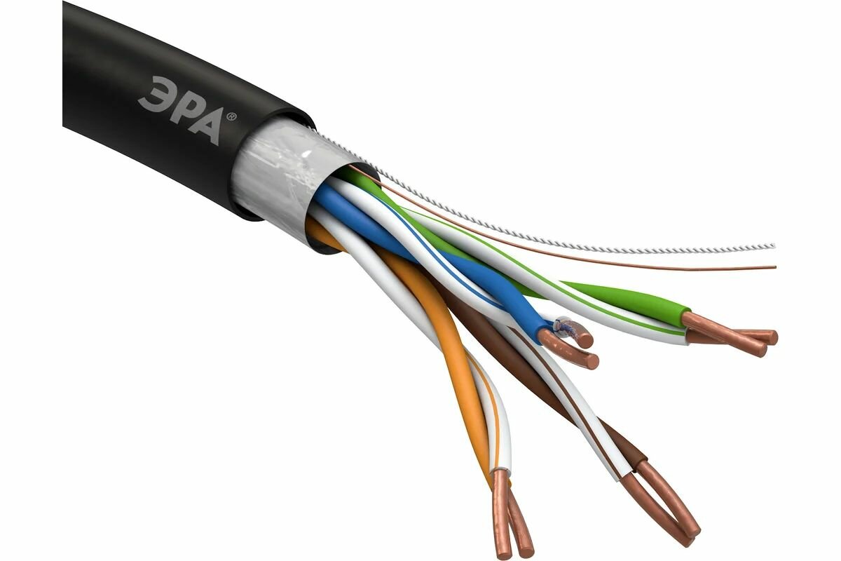 Кабель витая пара F/UTP кат.5E 4х2х24AWG solid CU PE Outdoor черн. (м) Эра Б0044689