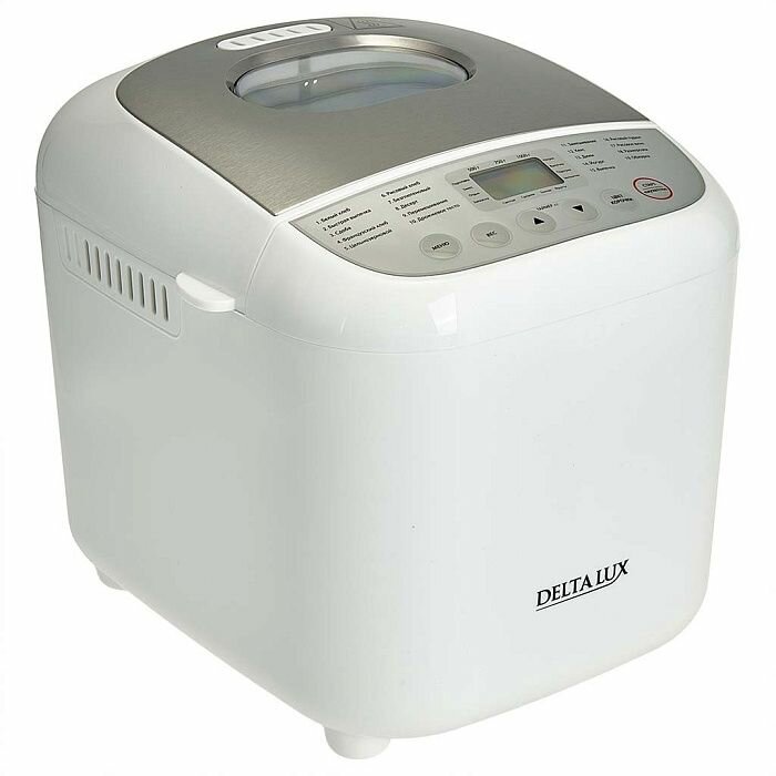 Хлебопечь электрическая 600 Вт, 500/750/1000 г, 19 программ DELTA LUX DE-6000 белая