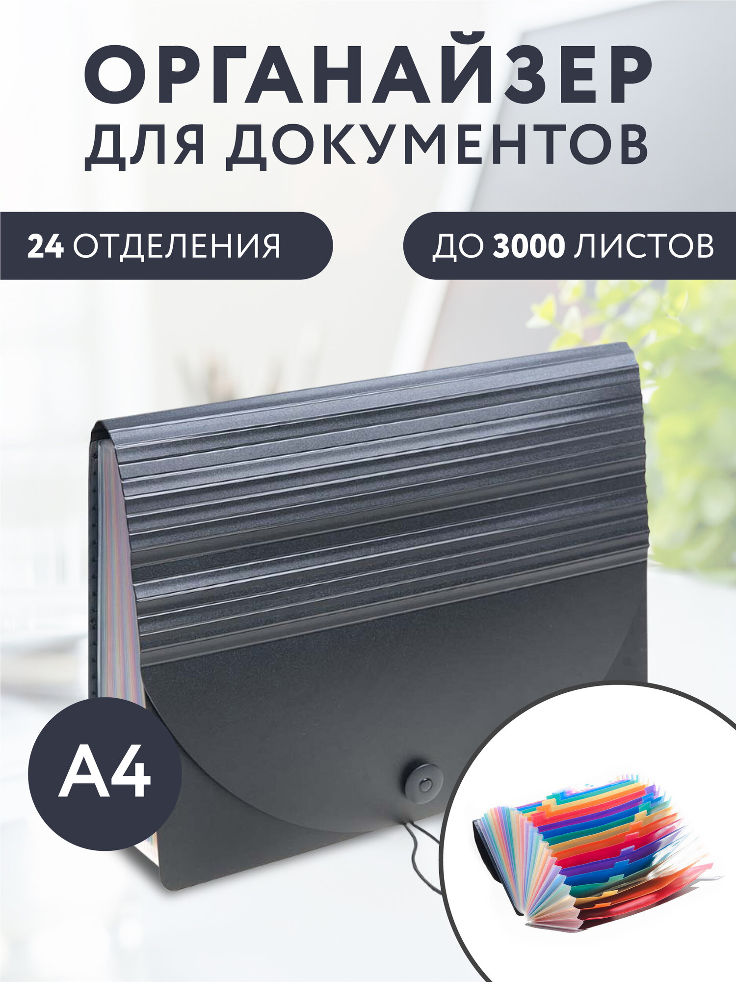 Папка органайзер для хранения документов А4 настольная канцелярская сумка на резинке Scellt, 24 отделения для семейных фотографий и документов