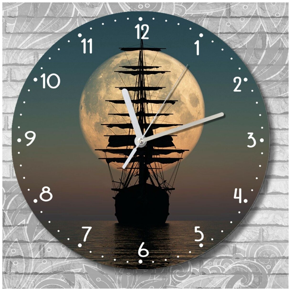 Настенные часы УФ пейзаж море корабль луна - 3176