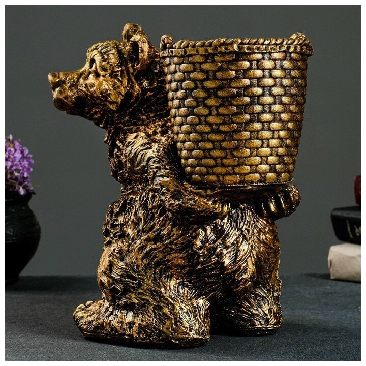 Хорошие сувениры Подставка для зонтов "Медведь с корзиной" бронза 30х23х30см - фотография № 4