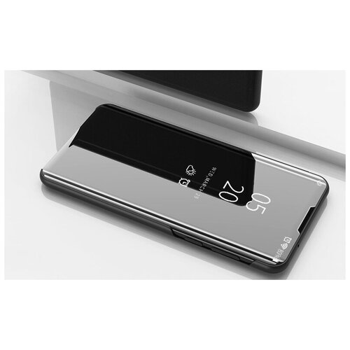 Чехол-книжка MyPads для OPPO A72 5G с полупрозрачной пластиковой крышкой с зеркальной поверхностью черный