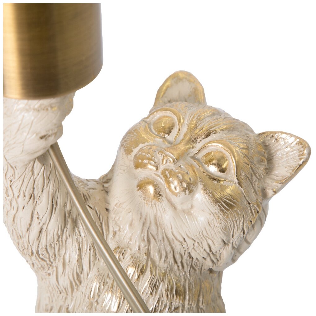 Настольная лампа светильник из мрамора BOGACHO Кот Люмен 42 см кремового цвета с золотой поталью - лампа в комплекте - фотография № 9