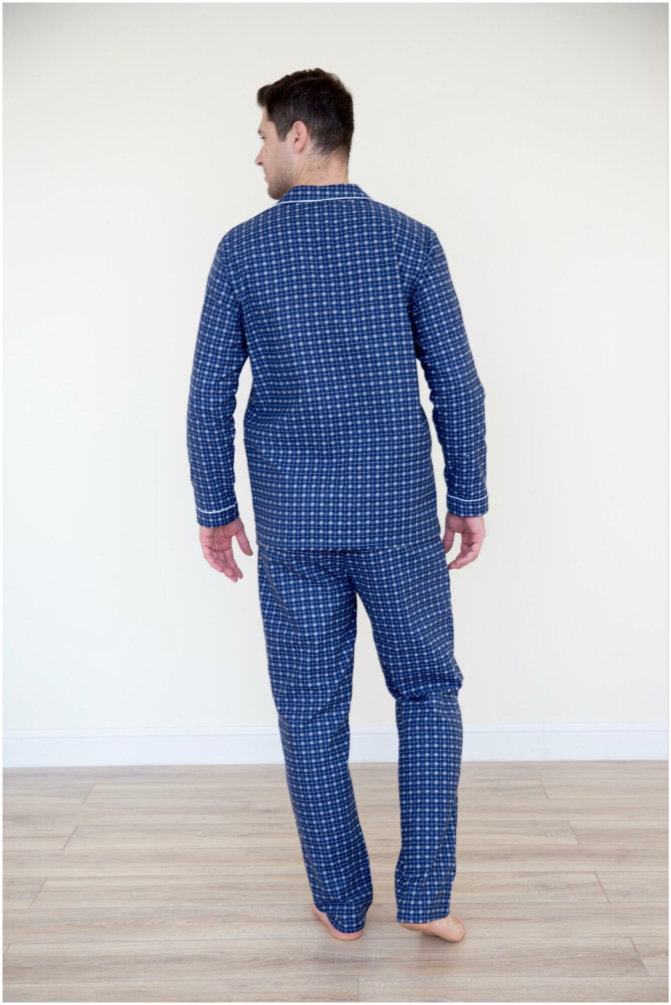 Мужская пижама с брюками арт. 18-1442 Синий размер 54 Фланель Лика Дресс рубашка с застежкой на пуговицы отложной воротник длинный рукав - фотография № 3