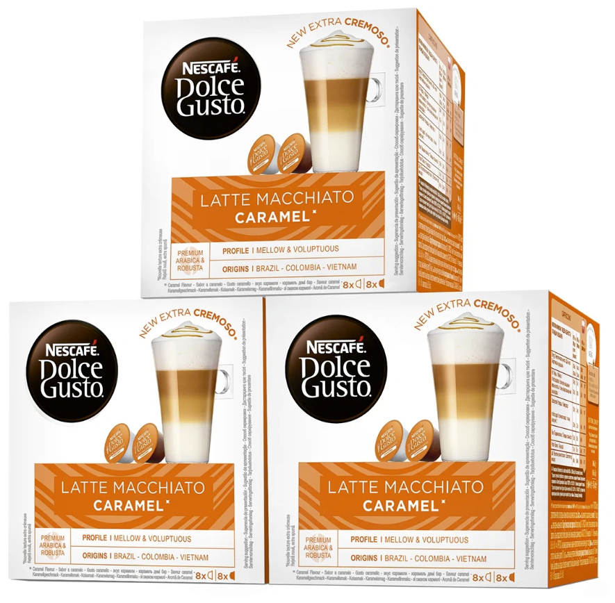 Кофе в капсулах Nescafe Dolce Gusto Latte Macchiato Caramel 8 порций, 16 кап. в уп, 3 уп.