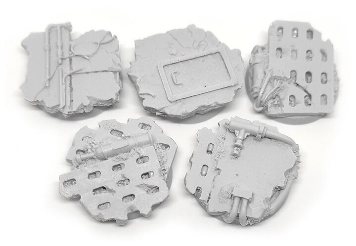 Набор круглых подставок для миниатюр (Вархаммер Warhammer и пр.) "Concrete bases / Бетон" 25 мм непокрашенные 5 шт.