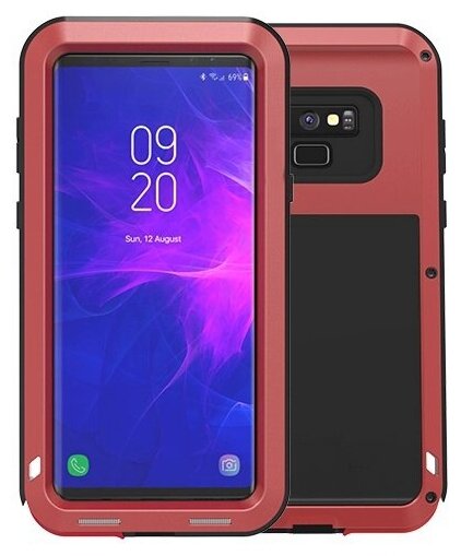 Неубиваемый влагозащитный ударопрочный чехол-бампер MyPads для Samsung Galaxy Note 9 цельно-металлический со стеклом Gorilla Glass красный