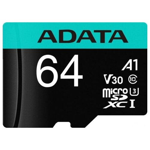 Карта памяти 64Gb MicroSD ADATA + SD адаптер (AUSDX64GUI3V30SA2-RA1)