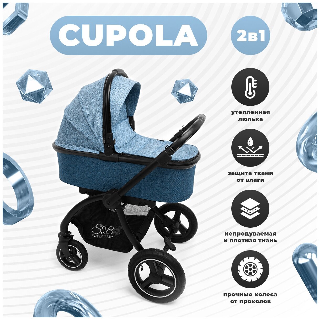 Коляска Sweet Baby 2в1 Cupola Blue