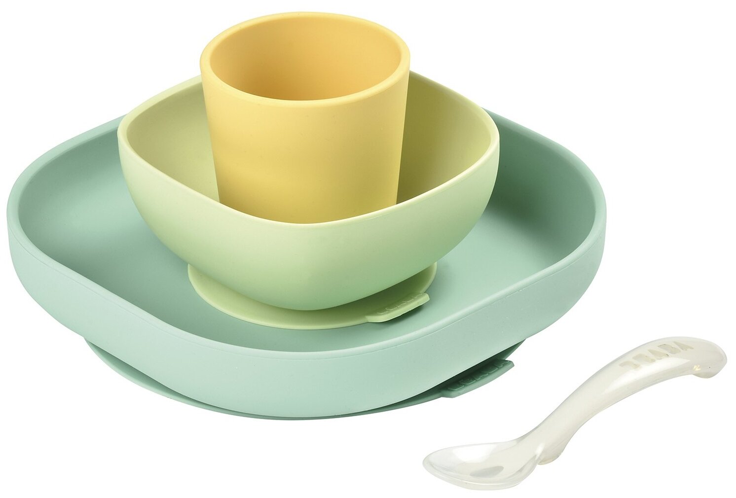 Beaba Набор посуды (2 тарелки, стакан, ложка) Silicone Meal Set Yellow