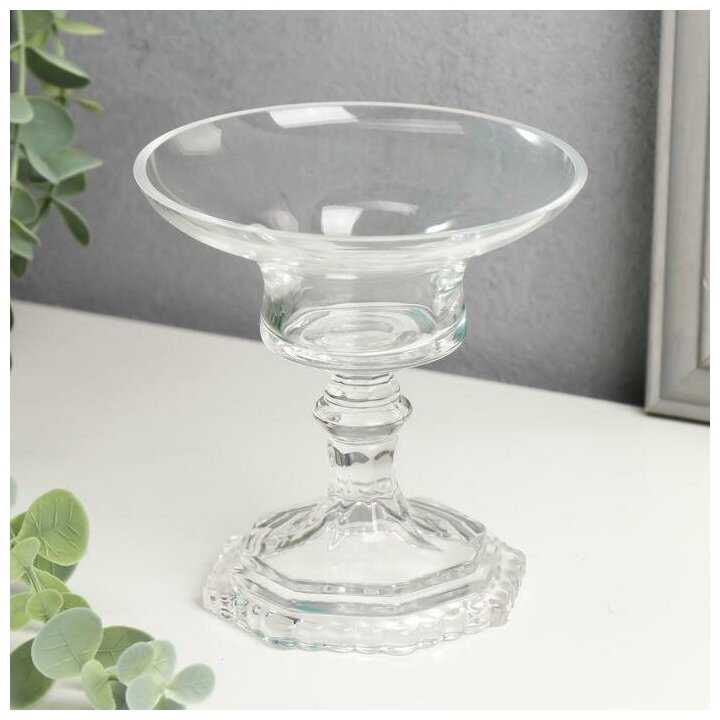 Подсвечник стекло на 1 свечу "Чаша" бокал на ножке прозрачный 12х11,4х11,4 см - фотография № 1