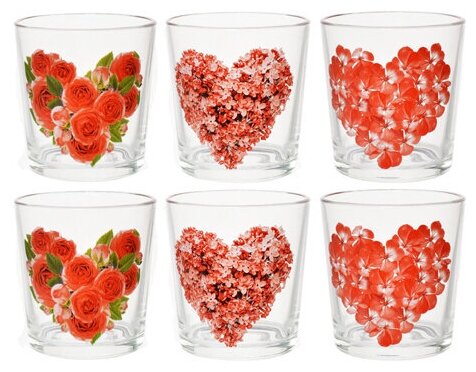 Набор стаканов 6шт "Цветочное сердце" 250мл / набор стаканов