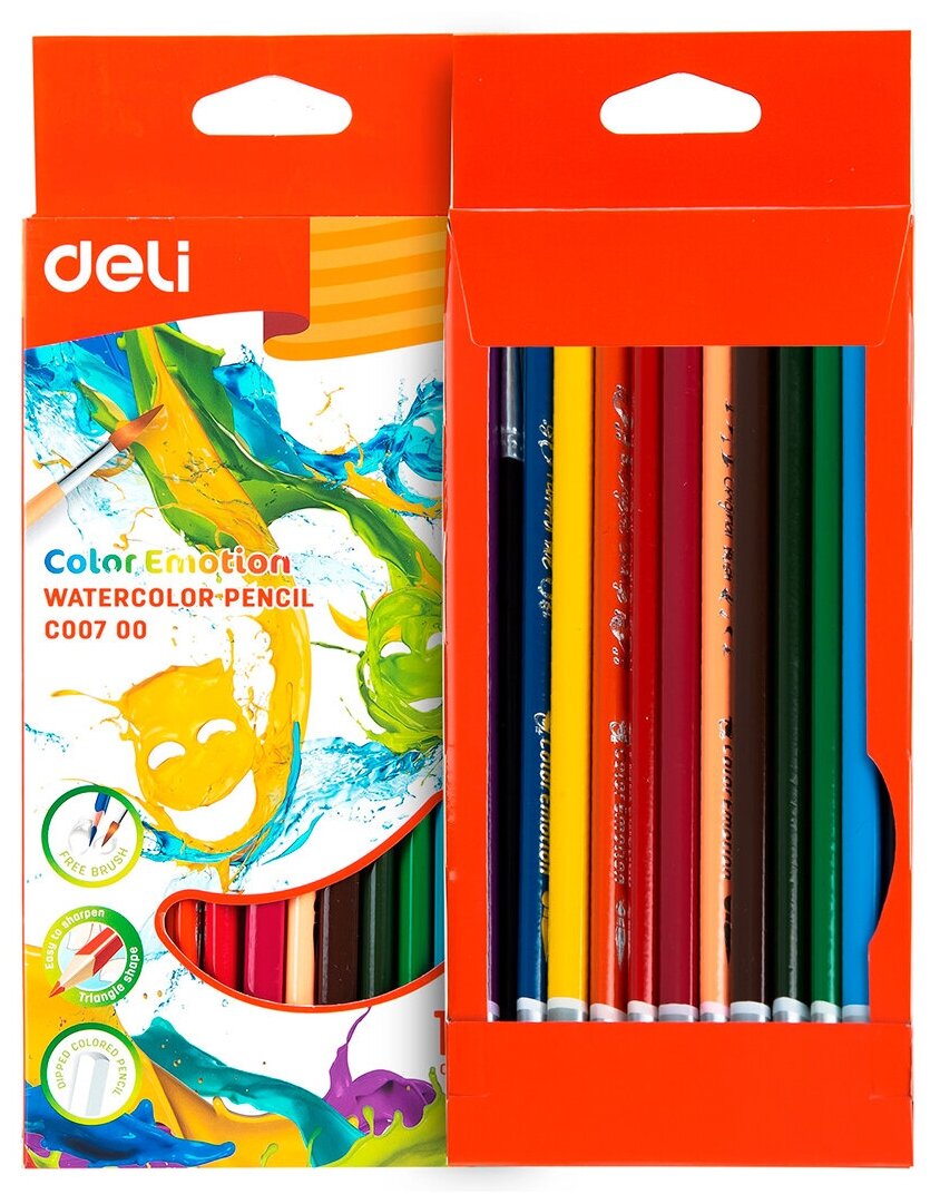 Карандаши цветные акварельные Deli Color Emotion липа 12цв. коробка/европод. - фото №3