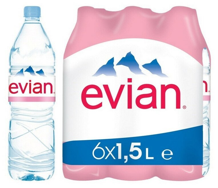 Вода минеральная Evian ПЭТ 1,5 л негаз. 6 шт/уп