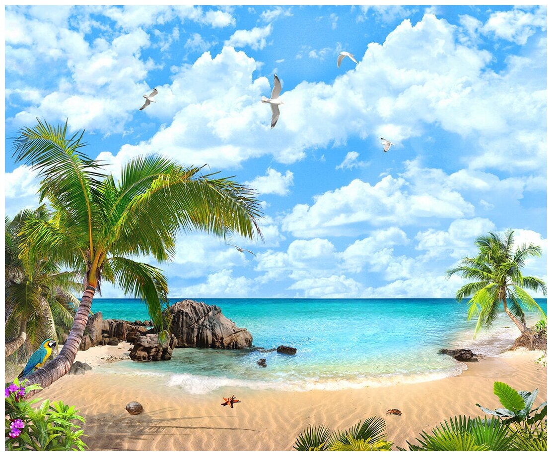 Флизелиновые фотообои Уютная стена "Пляж необитаемого острова" 330х270 см с текстурой Песок