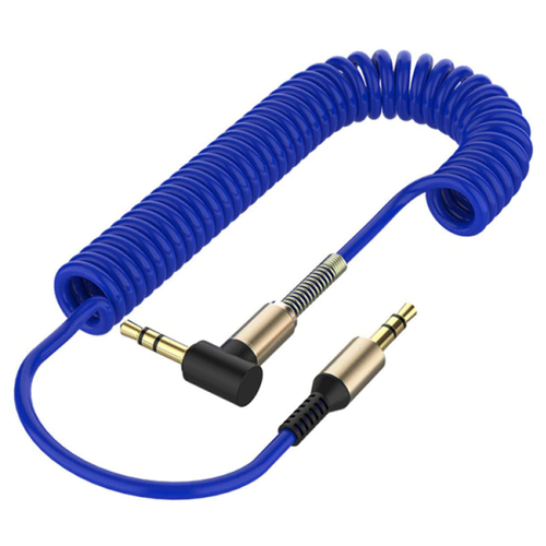 Аудио кабель спиральный 1,5 м, AUX jack 3.5 mm / Акустический провод аукс джек 3,5 мм / синий