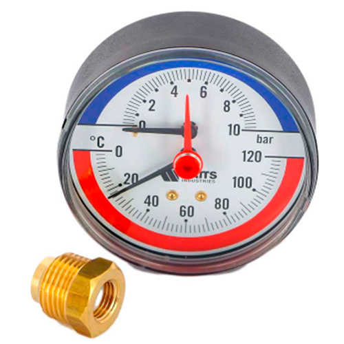 Аксиальный термоманометр WATTS d=80 мм, до 120'С, до 10 бар F+R818