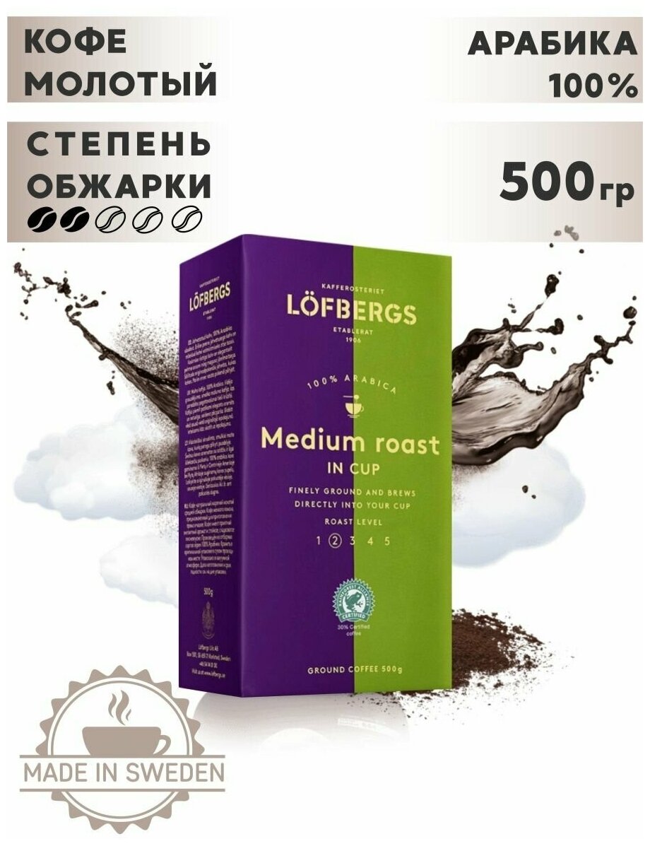 Кофе молотый Lofbergs Medium Roast in Cup (средней обжаки, для заваривания в чашке), 2x500г - фотография № 3