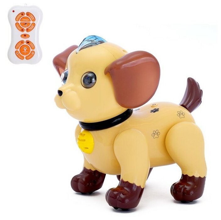 ZHORYA Робот собака «Умный питомец» ZHORYA, на пульте управления, интерактивный: звук, свет, танцующий, музыкальный, на батарейках, на русском языке, бежево-коричневый