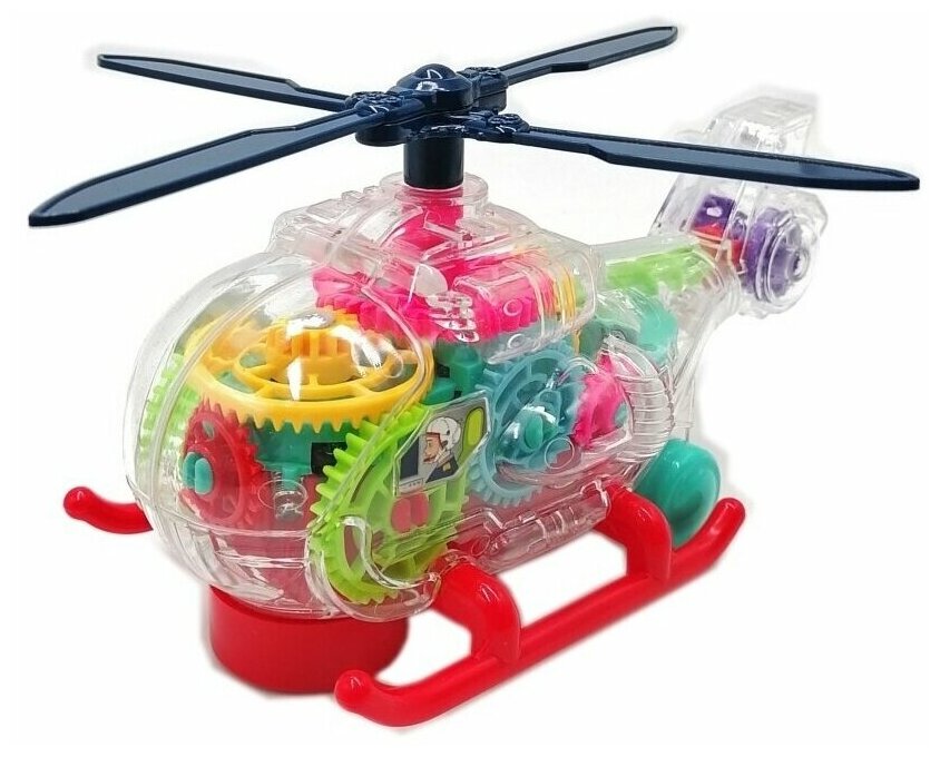 Прозрачный вертолёт (детская игрушка) с шестерёнками со световыми и звуковыми эффектами