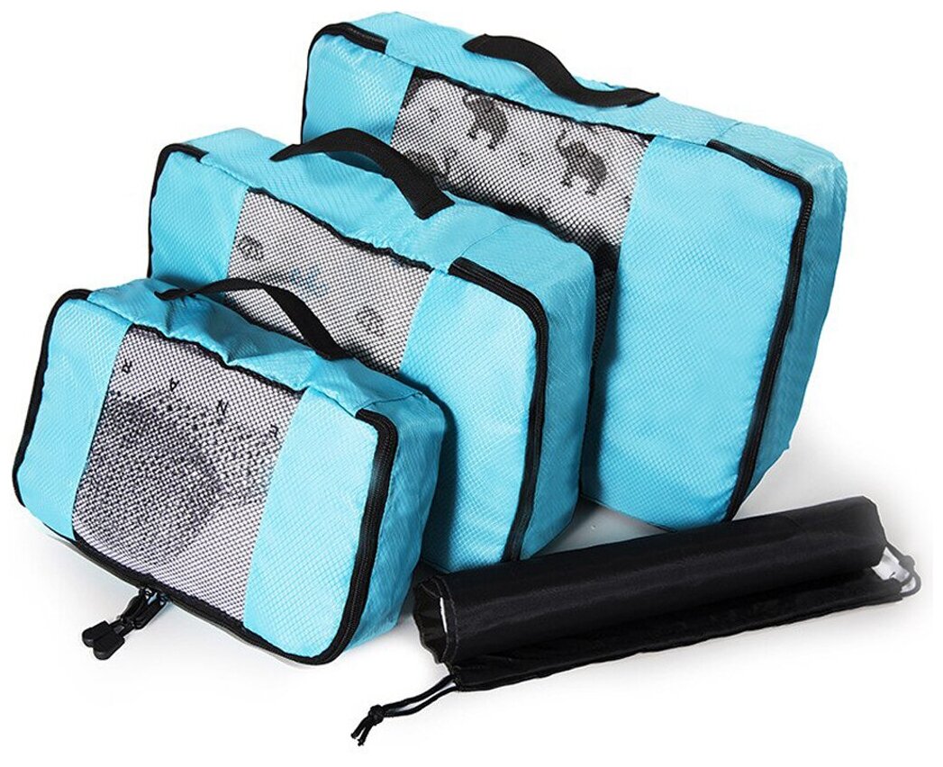 Набор органайзеров из водоотталкивающего материала для багажа, 3 шт, цвет голубой