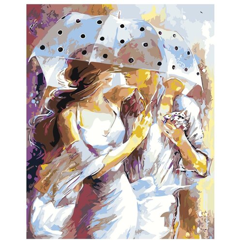 Картина по номерам, Живопись по номерам, 100 x 125, ARTH-AH163, влюблённая пара, зонт, дождь, романтика, городской пейзаж