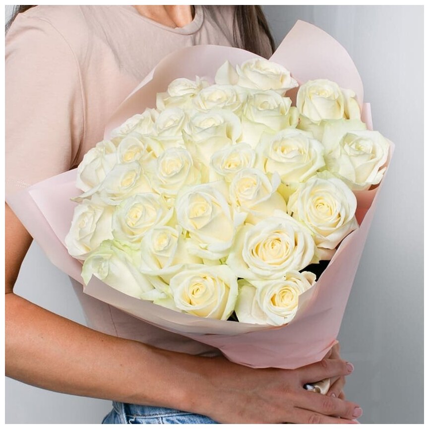 Цветы живые букет из белых роз 25 шт. 40 см.| Лэтуаль Flowers
