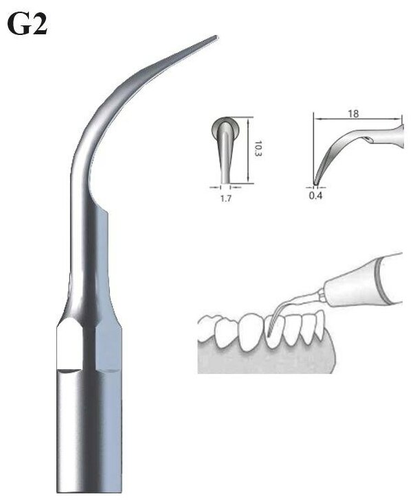 Насадка G2(GD2/GS2) для скалера ультразвукового стоматологического , для снятия зубных отложений ( подходит к Woodpecker, EMS , VRN ). 1 шт.