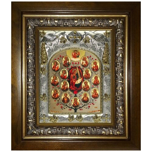Икона Древо Пресвятой Богородицы, в деревяном киоте древо пресвятой богородицы икона в широком киоте 21 5 25 см