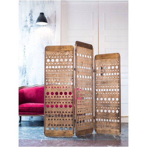 Ширма интерьерная деревянная складная напольная перегородка для зонирования комнаты двухсторонняя Bubble Gum 160х150 см, 3-х секционная, цвет Дуб