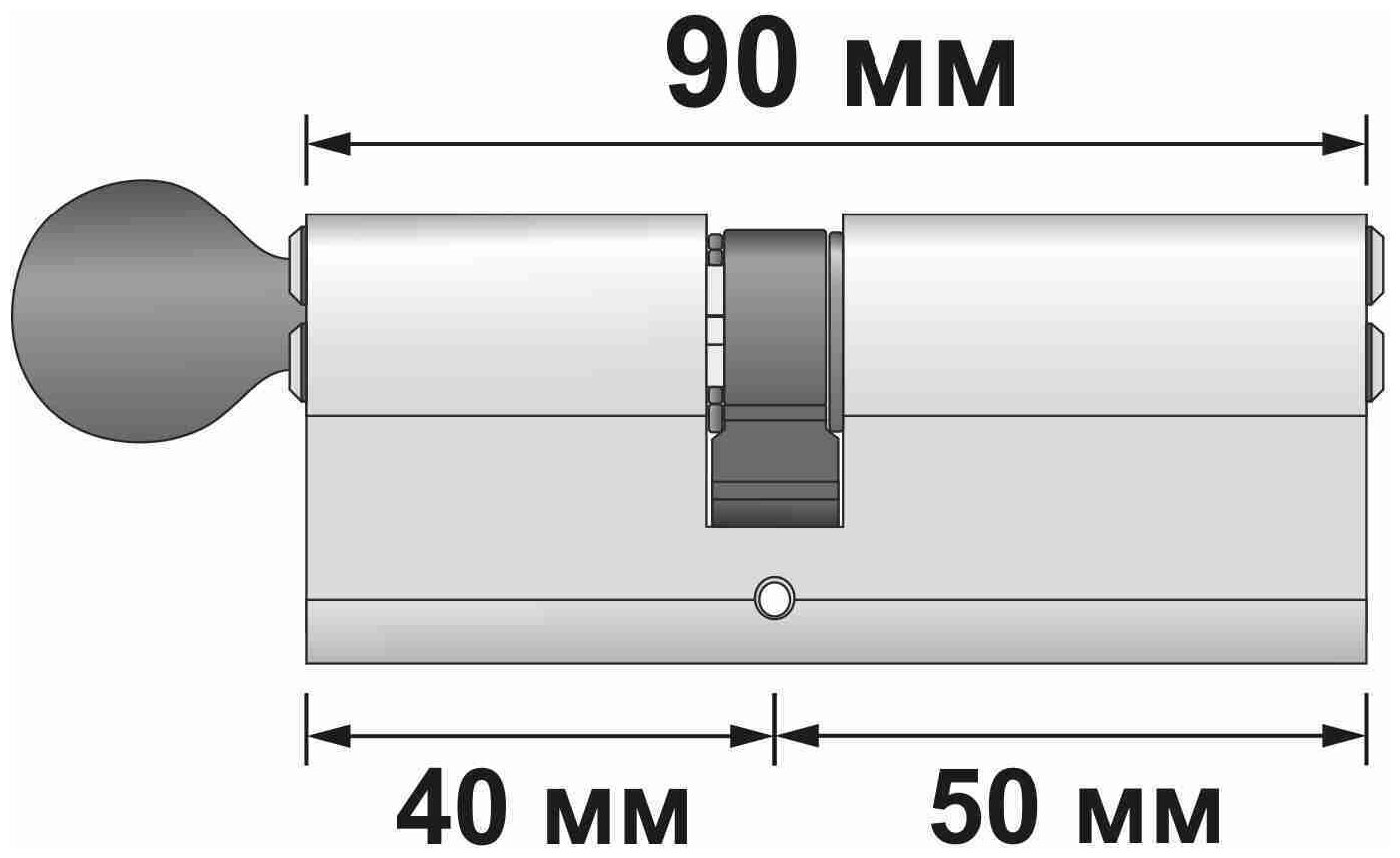Цилиндровый механизм (Личинка замка) MSM 90 мм (40-50) ключ-вертушка, матовый никель - фотография № 2