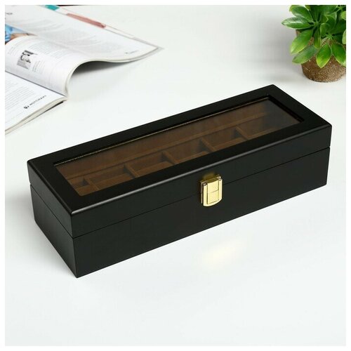 фото Шкатулка дерево под часы 6 отделений "чёрная матовая" 8х31х11 см деревей