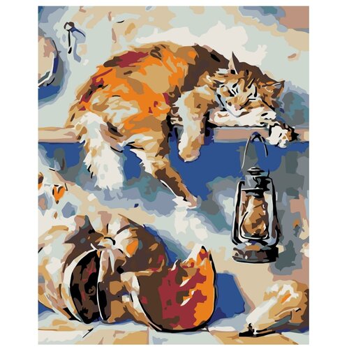 Картина по номерам, Живопись по номерам, 100 x 125, A80, Рыжий кот, животное, домашний, лампа, тыква, рисунок, сон картина по номерам живопись по номерам 100 x 125 a437 кот рисунок животное