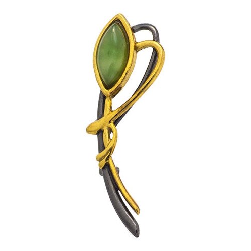 Брошь Балтийское золото из серебра с нефритом 75802002