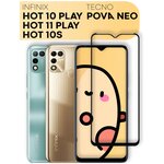 Защитное стекло для Infinix HOT 10 Play, Infinix HOT 10S, Infinix HOT 11 Play, TECNO POVA NEO (Инфиникс Хот 10 Плей, Хот 11 Плей) с черной рамкой - изображение