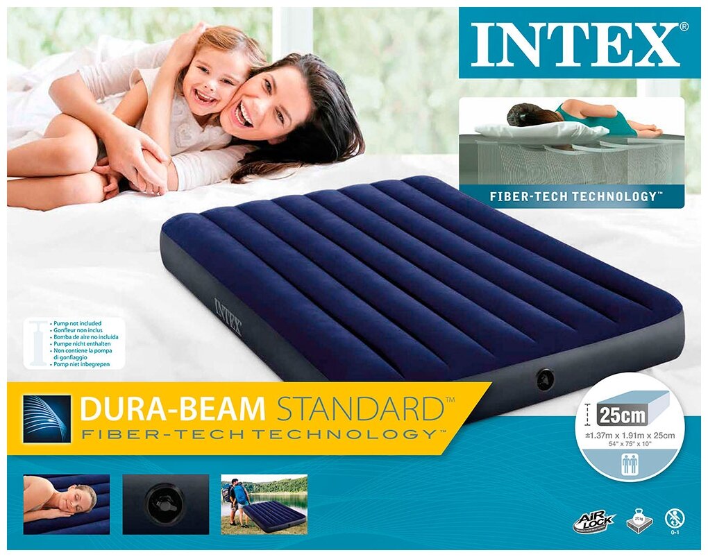 Кровать надувная INTEX 64758 DURA-BEAM CLASSIC DOWNY, 137x191x25 см - фотография № 11
